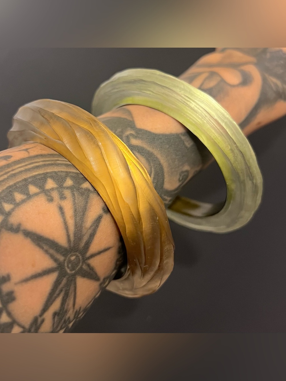 Alexis Bittar Amber & Pale Green Twisted Resin Bangles |Set of 2|